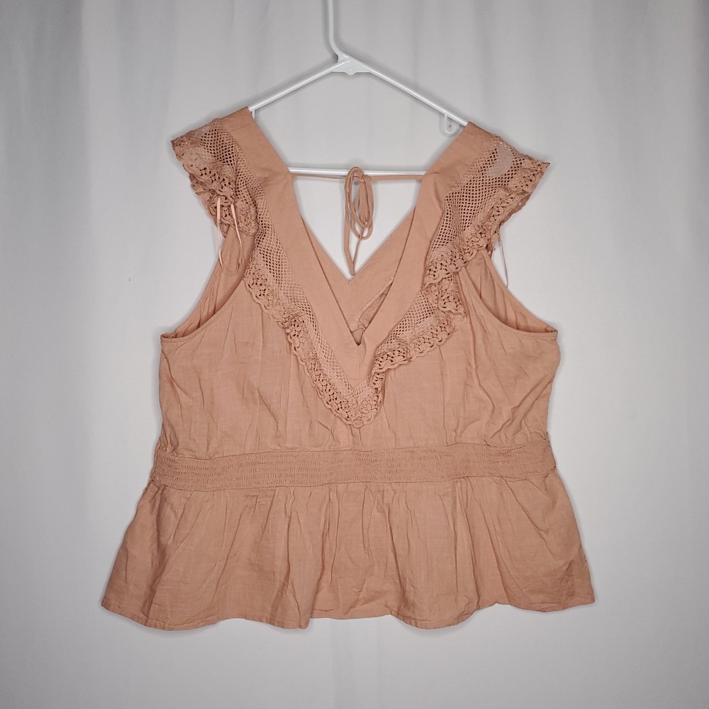 Old Navy Flutter Empire Smock Top Women 2XL Peach Baby Doll Mesh Lace Milkmaid